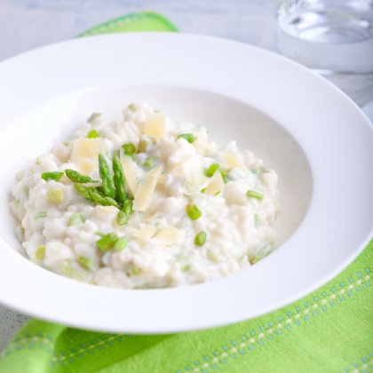 Risotto aux asperges vertes et fromage de chèvre frais